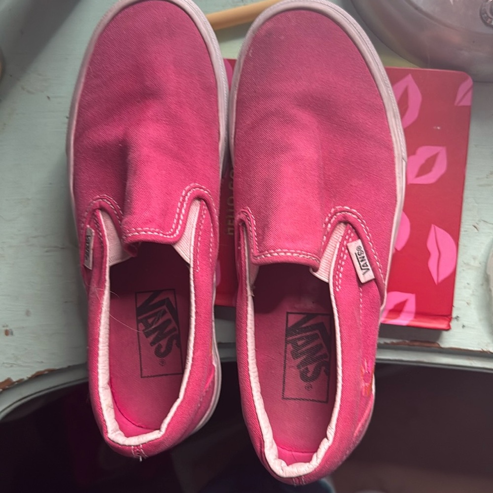 Pink dyed slip on vans